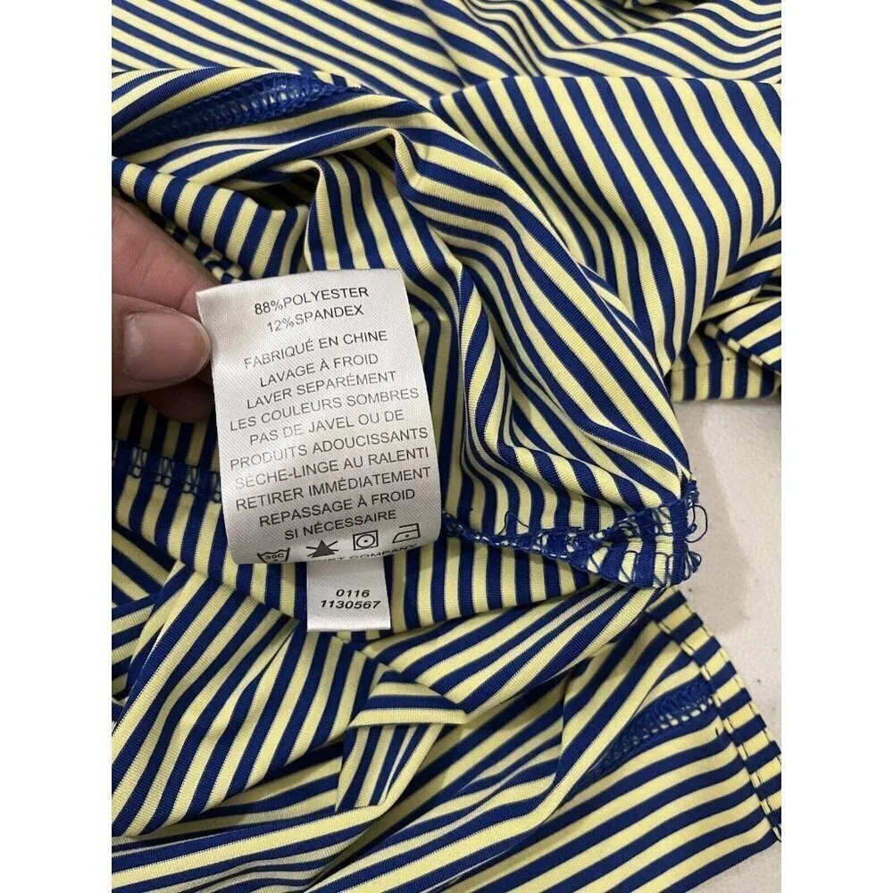 Foot Joy Golf Shirt Men XL Yellow And Blue Striped Short Sleeve 3 Button Collar